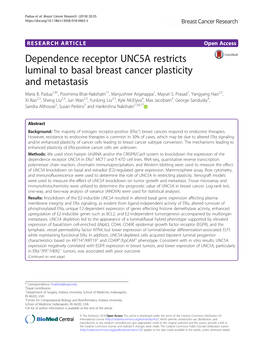 Dependence Receptor UNC5A Restricts Luminal to Basal Breast Cancer Plasticity and Metastasis Maria B