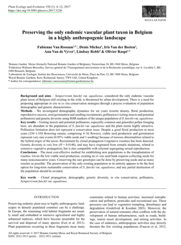 Preserving the Only Endemic Vascular Plant Taxon in Belgium in a Highly Anthropogenic Landscape