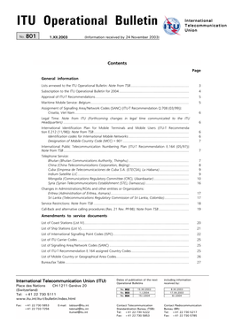 ITU Operational Bulletin No. 801 – 3