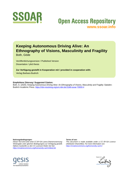 Keeping Autonomous Driving Alive: an Ethnography of Visions, Masculinity and Fragility Both, Göde