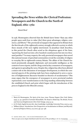 Spreading the News Within the Clerical Profession: Newspapers and the Church in the North of England, 1660–1760