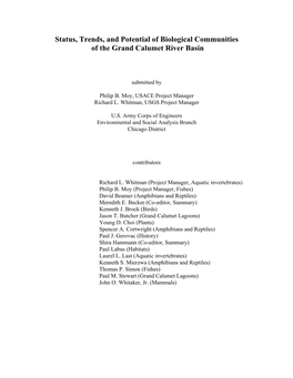 Status, Trends, and Potential of Biological Communities of the Grand Calumet River Basin