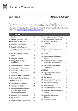 Daily Report Monday, 12 July 2021 CONTENTS