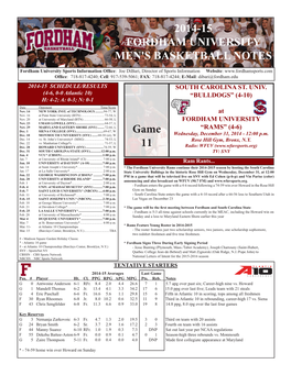 2014-15 Fordham University Men's Basketball Notes