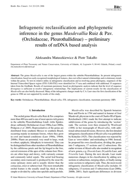Infrageneric Reclassification and Phylogenetic Inference in the Genus Masdevallia Ruiz & Pav
