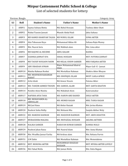 Mirpur Cantonment Public School & College List of Selected Students For