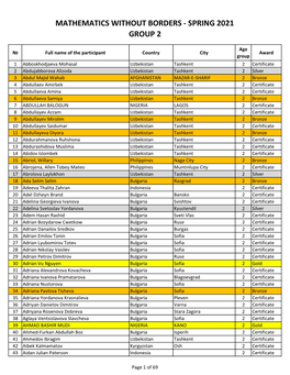Mathematics Without Borders - Spring 2021 Group 2