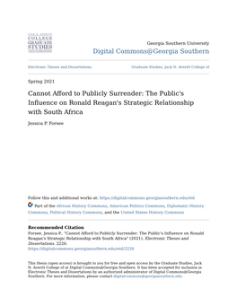 The Public's Influence on Ronald Reagan's Strategic Relationship with South Africa