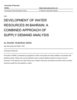 Development of Water Resources in Bahrain: a Combined Approach of Supply-Demand Analysis