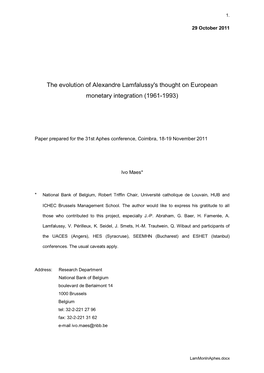 On the Origins of Alexandre Lamfalussy's Thought on European