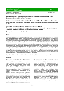 Population Dynamics and Spatial Distribution of the Calosoma Granulatum Perty., 1830 (Coleoptera: Carabidae) in Soybean/Corn Crop