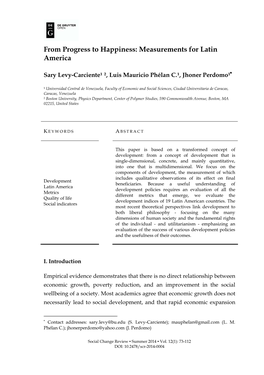 From Progress to Happiness: Measurements for Latin America