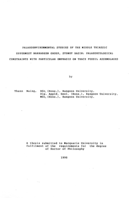 Palaeoenvironmental Studies of the Middle Triassic Uppermost Narrabeen Group, Sydney Basin