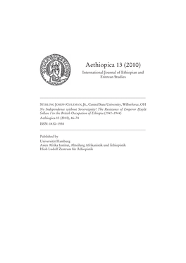 Aethiopica 13 (2010) International Journal of Ethiopian and Eritrean Studies