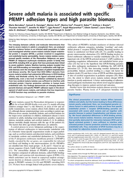 Plasmodium Falciparum Var Gene/ Important Role of the EPCR-Activated Protein C (APC) Pathway in P
