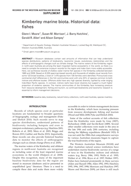 Kimberley Marine Biota. Historical Data: Fishes