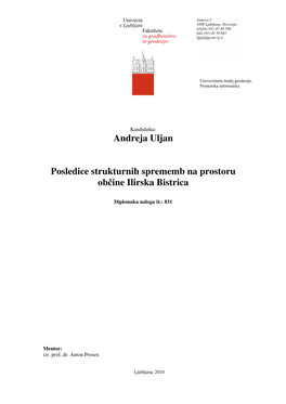 Andreja Uljan Posledice Strukturnih Sprememb Na Prostoru Občine