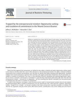 Trapped by the Entrepreneurial Mindset: Opportunity Seeking and Escalation of Commitment in the Mount Everest Disaster