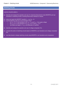 Chapter 4 – Switching Circuits GCSE Electronics – Component 1: Discovering Electronics