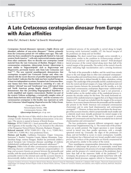 A Late Cretaceous Ceratopsian Dinosaur from Europe with Asian Affinities