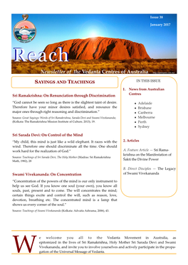 Reachreach Newsletter of the Vedanta Centres of Australia