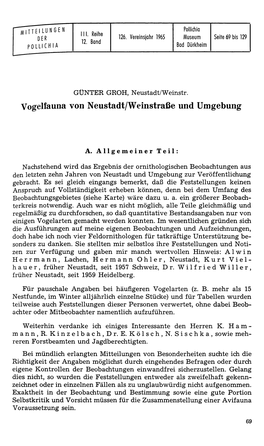 Vogelfauna Von Neustadt/Weinstraße Und Umgebung