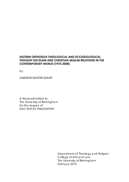 Orthodox Christians and Muslims in the Postmodern Age, One Must Start with a Pivotal Event from the Middle of the Fifteenth Century