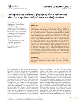 Description and Molecular Phylogeny of Mesocriconema Abolafiai N. Sp