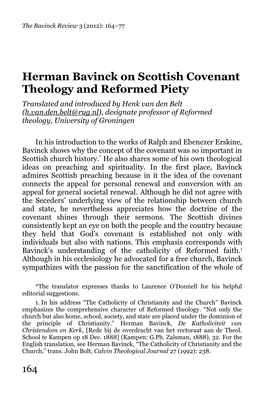 Herman Bavinck on Scottish Covenant