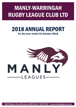 Manly-Warringah Rugby League Club Ltd 2018 Annual