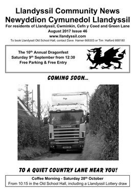 August 2017 Issue 46 to Book Llandyssil Old School Hall, Contact Dave Hamer 668303 Or Tim Halford 668180