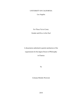 Gender and Kleos in the Iliad a Dissertation Submitted in Partial Sa