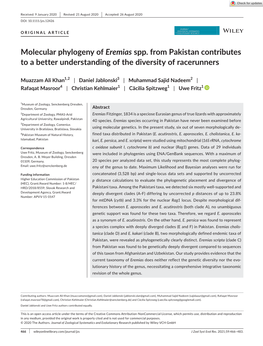 Molecular Phylogeny of Eremias Spp. from Pakistan Contributes to a Better Understanding of the Diversity of Racerunners