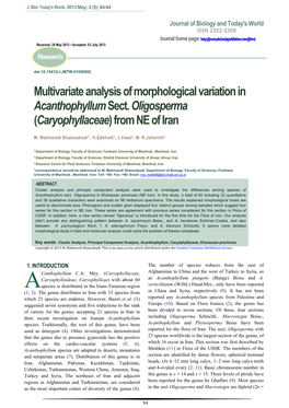 Multivariate Analysis of Morphological Variation in Acanthophyllum Sect. Oligosperma (Caryophyllaceae) from NE of Iran