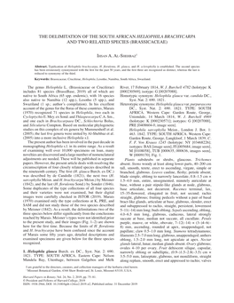 The Delimitation of the South African Heliophila Brachycarpa and Two Related Species (Brassicaceae)