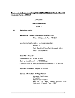 Form I & IA for Expansion of Rajiv Gandhi Infotech Park Phase II