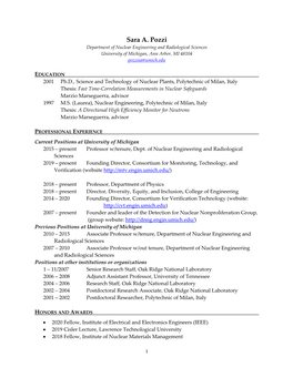 Sara A. Pozzi Department of Nuclear Engineering and Radiological Sciences University of Michigan, Ann Arbor, MI 48104 Pozzisa@Umich.Edu