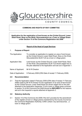 Application for the Registration of Land Known As the Cricket Ground