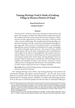 Tamang Heritage Trail:A Study of Gatlang Village in Rasuwa District of Nepal