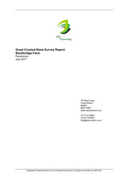Great Crested Newt Survey Report Backbridge Farm Persimmon July 2017
