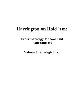 Harrington on Hold 'Em Vol I