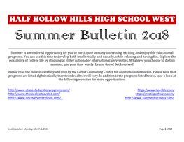 HALF HOLLOW HILLS HIGH SCHOOL WEST Summer Bulletin 2018