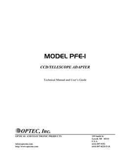 Model PFE-1 Photometric Front-End to Provide the Much Needed Coupling Between Telescope and CCD Camera Head