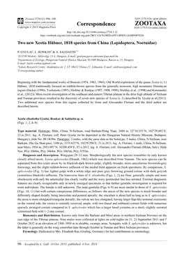 Two New Xestia Hübner, 1818 Species from China (Lepidoptera, Noctuidae)