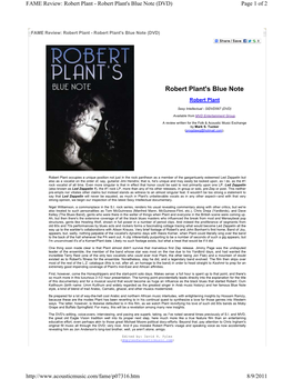 Robert Plant's Blue Note (DVD) Page 1 of 2