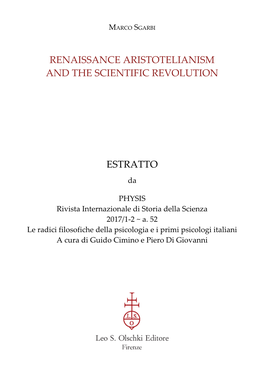 Renaissance Aristotelianism and the Scientific Revolution