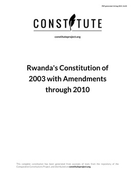 Rwanda's Constitution of 2003 with Amendments Through 2010