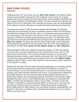 NEW YORK VOICES Group Bio