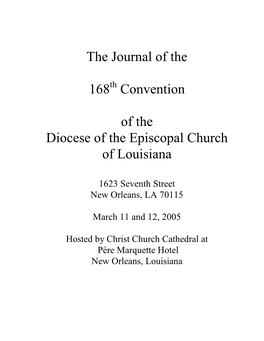 The Journal of the 168 Convention of the Diocese of the Episcopal