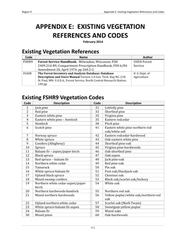 Appendix E: Existing Vegetation References and Codes